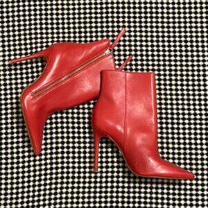 Schutz Red Leather Ankle Bootie Heels